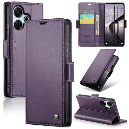 Redmi 13 Litchi Texture RFID Anti-theft Leather Phone Case with Butterfly Buckle, Stand & Card Wallet with TPU Shell
