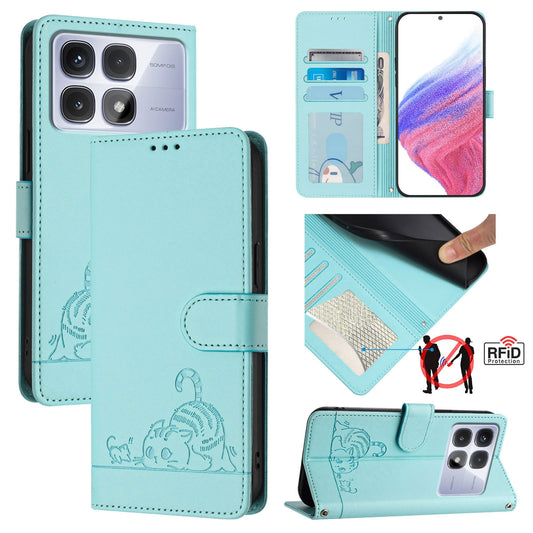 Redmi K70 Ultra 5G Global Cat & Rat Embossed RFID Leather Case, Lanyard, Wallet, Card Slots, Kickstand, Anti-Fall, Scratch-Resistant
