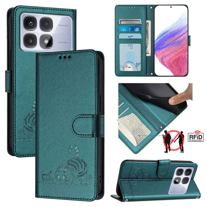 Redmi K70 Ultra 5G Global Cat & Rat Embossed RFID Leather Case, Lanyard, Wallet, Card Slots, Kickstand, Anti-Fall, Scratch-Resistant