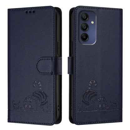 Samsung Galaxy A16 5G Cat & Rat Embossed RFID Leather Case, Lanyard, Wallet, Card Slots, Kickstand, Anti-Fall, Scratch-Resistant