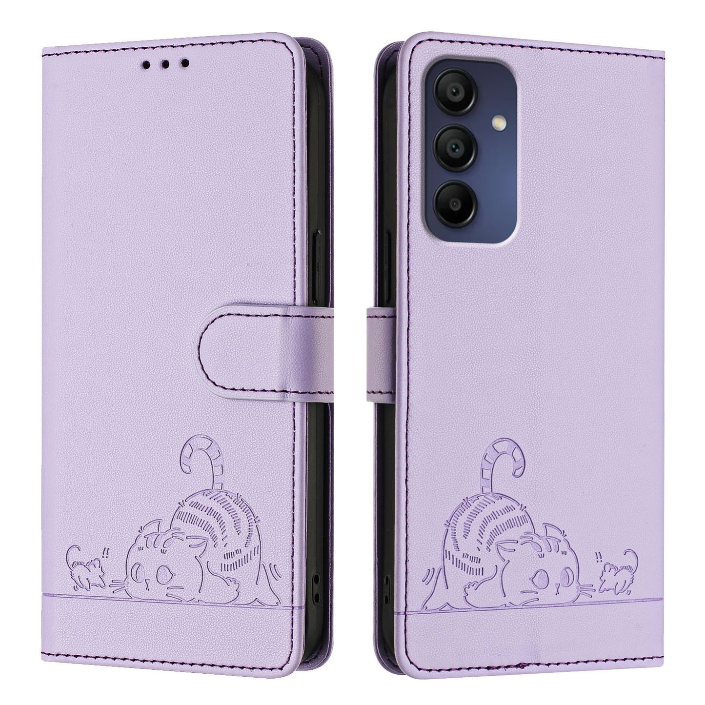 Samsung Galaxy A16 5G Cat & Rat Embossed RFID Leather Case, Lanyard, Wallet, Card Slots, Kickstand, Anti-Fall, Scratch-Resistant