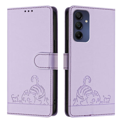 Samsung Galaxy A16 5G Cat & Rat Embossed RFID Leather Case, Lanyard, Wallet, Card Slots, Kickstand, Anti-Fall, Scratch-Resistant