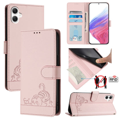 Samsung Galaxy A06 4G Cat & Rat Embossed RFID Leather Case, Lanyard, Wallet, Card Slots, Kickstand, Anti-Fall, Scratch-Resistant
