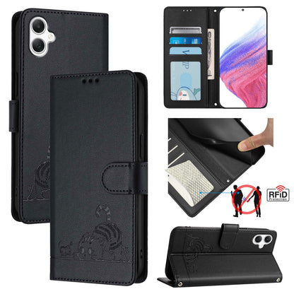 Samsung Galaxy A06 4G Cat & Rat Embossed RFID Leather Case, Lanyard, Wallet, Card Slots, Kickstand, Anti-Fall, Scratch-Resistant