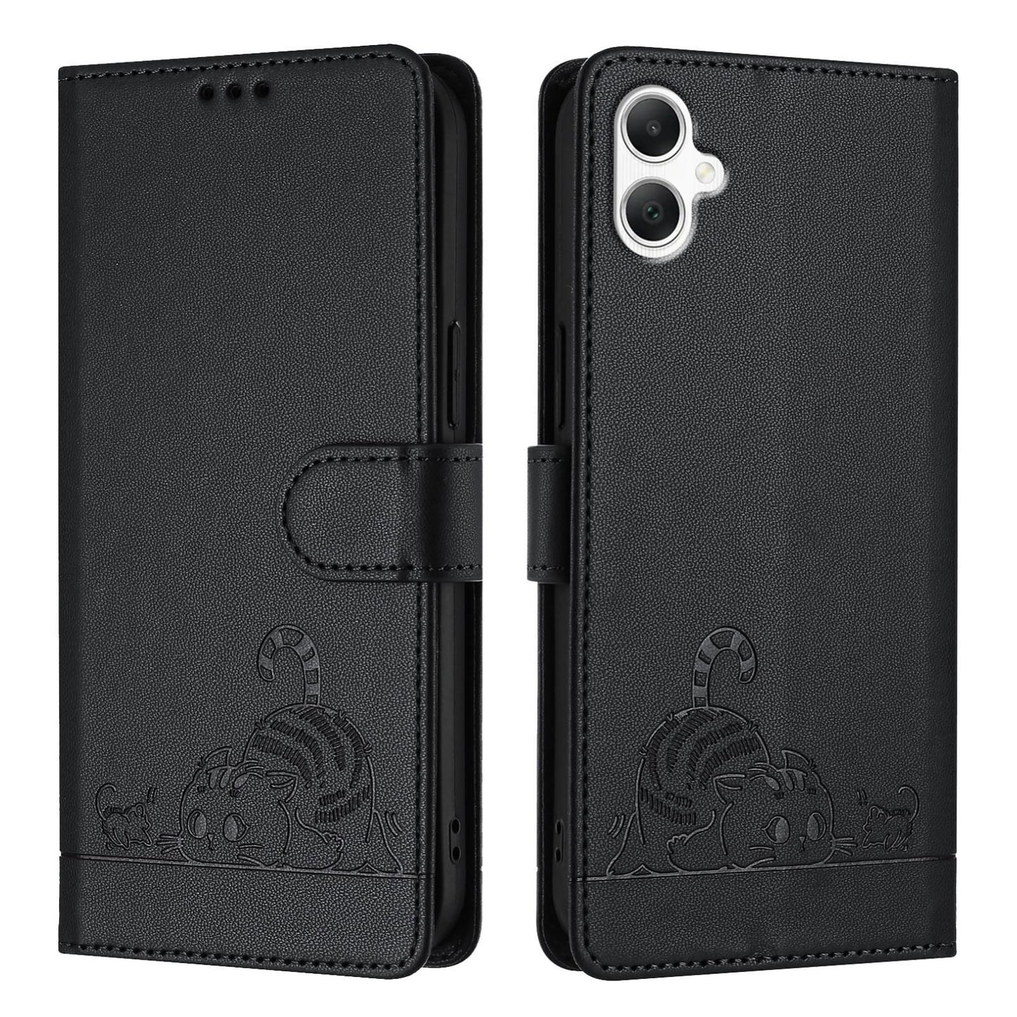 Samsung Galaxy A06 4G Cat & Rat Embossed RFID Leather Case, Lanyard, Wallet, Card Slots, Kickstand, Anti-Fall, Scratch-Resistant
