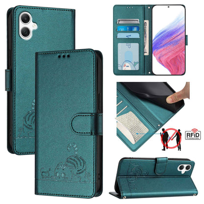 Samsung Galaxy A06 4G Cat & Rat Embossed RFID Leather Case, Lanyard, Wallet, Card Slots, Kickstand, Anti-Fall, Scratch-Resistant