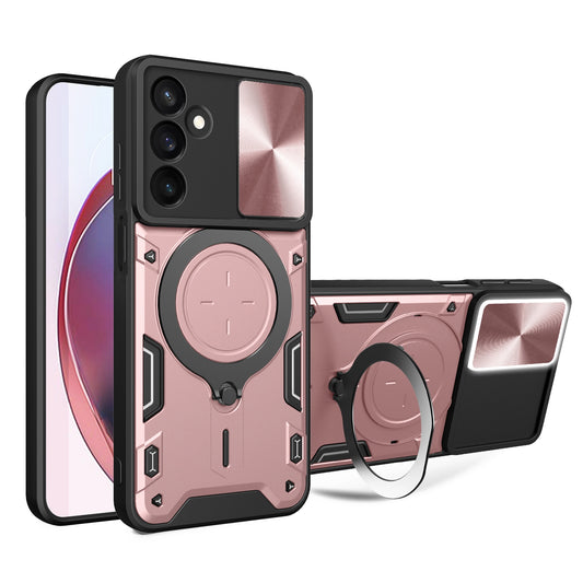 Samsung Galaxy A25 5G Magnetic Holder CD Texture Sliding Camshield Phone Case, TPU PC Shockproof Cover