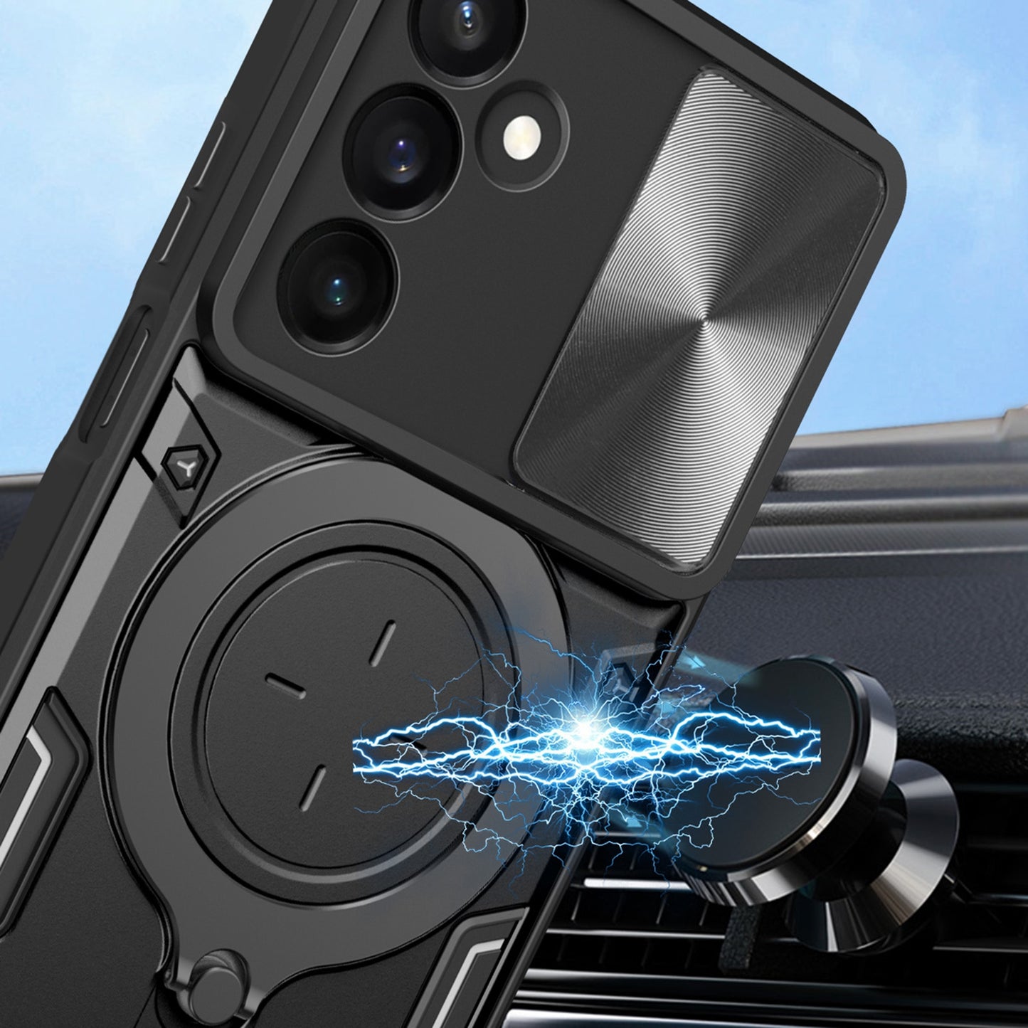 Samsung Galaxy A25 5G Magnetic Holder CD Texture Sliding Camshield Phone Case, TPU PC Shockproof Cover