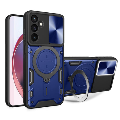 Samsung Galaxy A25 5G Magnetic Holder CD Texture Sliding Camshield Phone Case, TPU PC Shockproof Cover