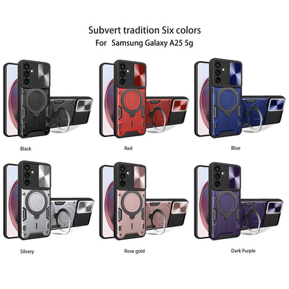 Samsung Galaxy A25 5G Magnetic Holder CD Texture Sliding Camshield Phone Case, TPU PC Shockproof Cover