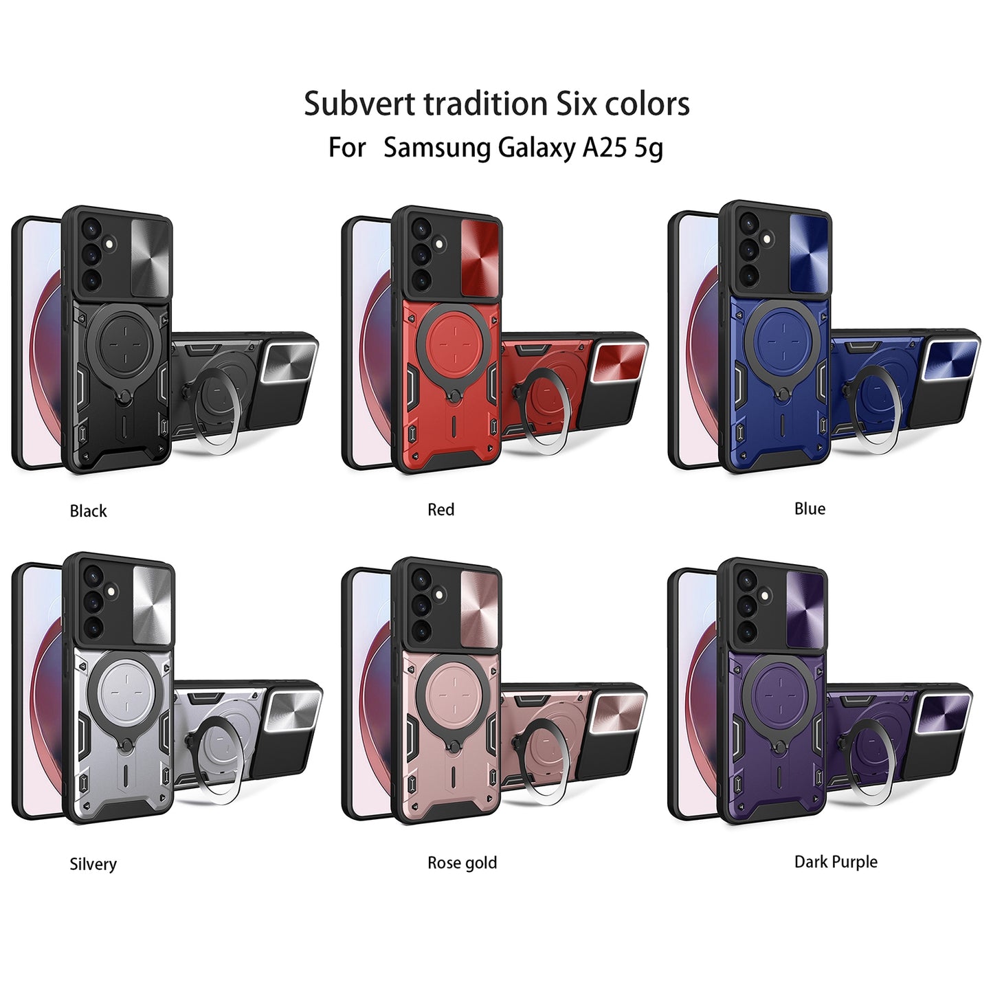 Samsung Galaxy A25 5G Magnetic Holder CD Texture Sliding Camshield Phone Case, TPU PC Shockproof Cover