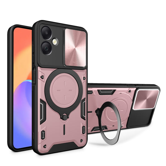 Samsung Galaxy A06 4G Magnetic Holder CD Texture Sliding Camshield Phone Case, TPU PC Shockproof Cover