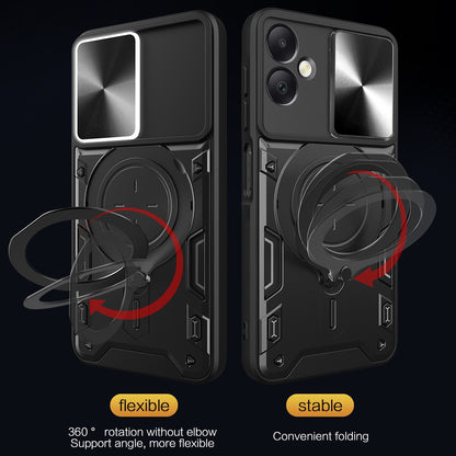 Samsung Galaxy A06 4G Magnetic Holder CD Texture Sliding Camshield Phone Case, TPU PC Shockproof Cover