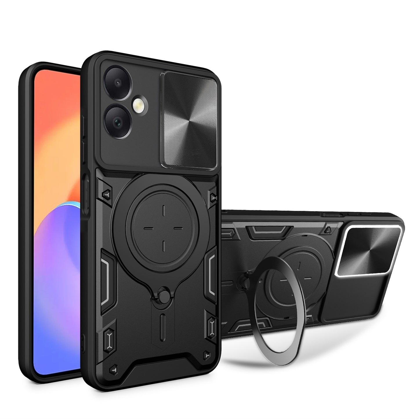 Samsung Galaxy A06 4G Magnetic Holder CD Texture Sliding Camshield Phone Case, TPU PC Shockproof Cover