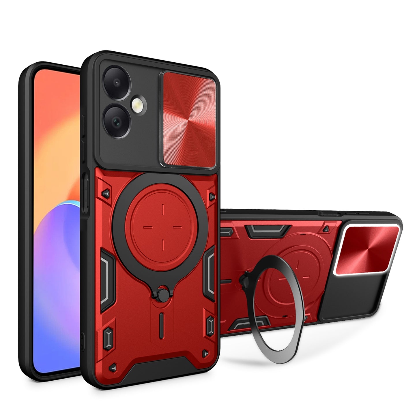 Samsung Galaxy A06 4G Magnetic Holder CD Texture Sliding Camshield Phone Case, TPU PC Shockproof Cover