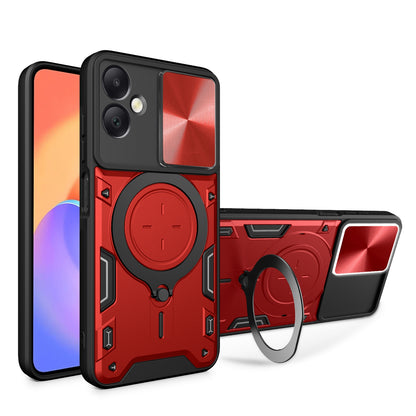 Samsung Galaxy A06 4G Magnetic Holder CD Texture Sliding Camshield Phone Case, TPU PC Shockproof Cover