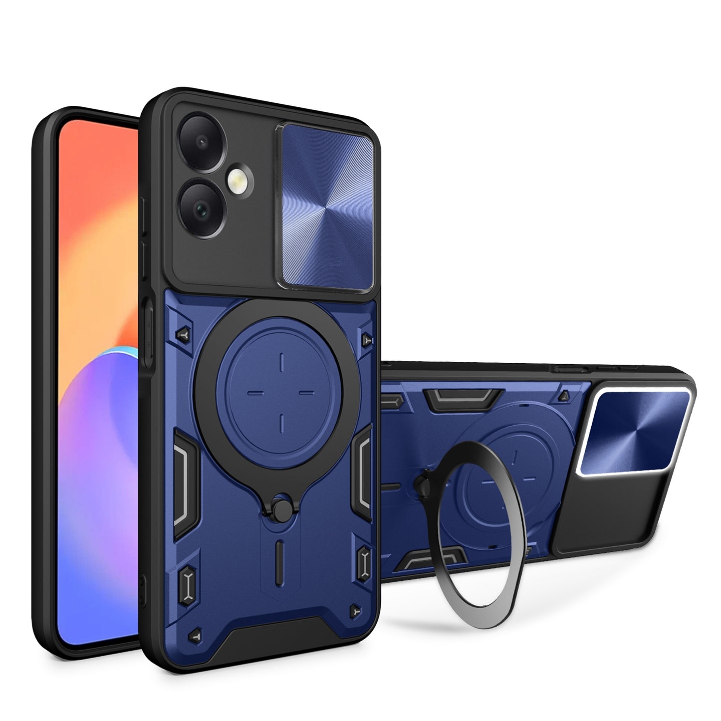 Samsung Galaxy A06 4G Magnetic Holder CD Texture Sliding Camshield Phone Case, TPU PC Shockproof Cover