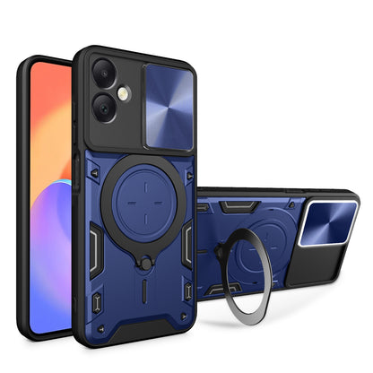 Samsung Galaxy A06 4G Magnetic Holder CD Texture Sliding Camshield Phone Case, TPU PC Shockproof Cover