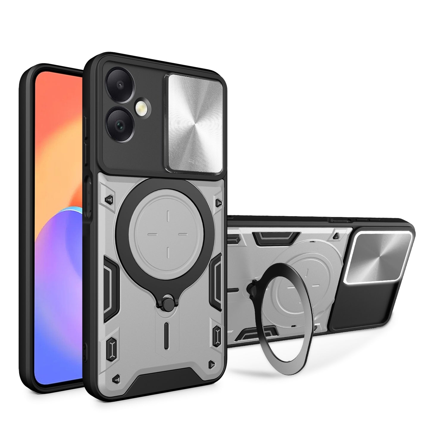 Samsung Galaxy A06 4G Magnetic Holder CD Texture Sliding Camshield Phone Case, TPU PC Shockproof Cover