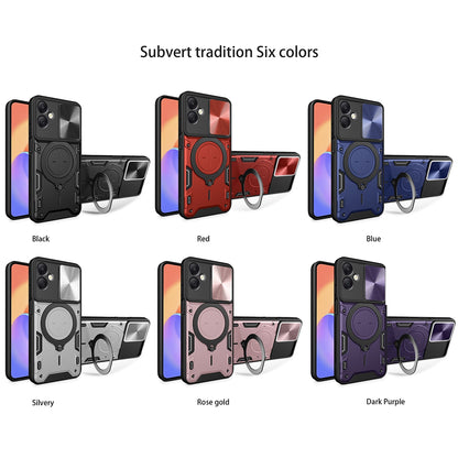 Samsung Galaxy A06 4G Magnetic Holder CD Texture Sliding Camshield Phone Case, TPU PC Shockproof Cover