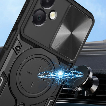 Samsung Galaxy A06 4G Magnetic Holder CD Texture Sliding Camshield Phone Case, TPU PC Shockproof Cover