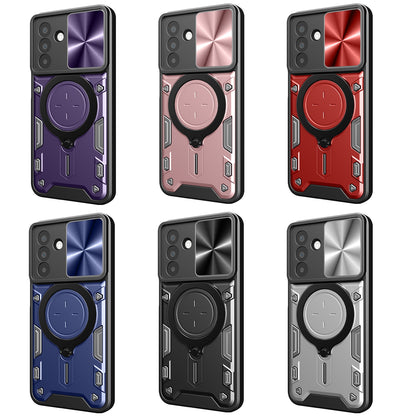 Samsung Galaxy A26 5G Magnetic Holder CD Texture Sliding Camshield Phone Case, TPU PC Shockproof Cover