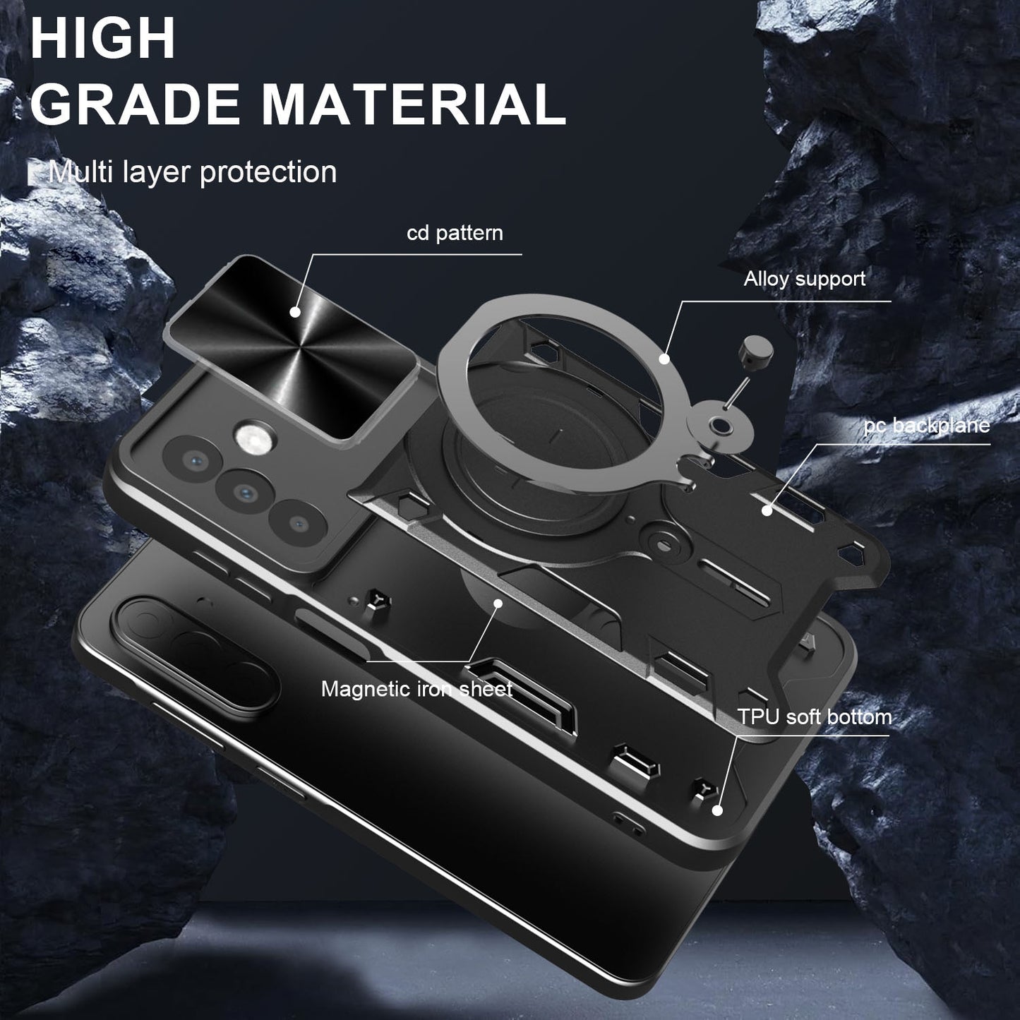 Samsung Galaxy A26 5G Magnetic Holder CD Texture Sliding Camshield Phone Case, TPU PC Shockproof Cover
