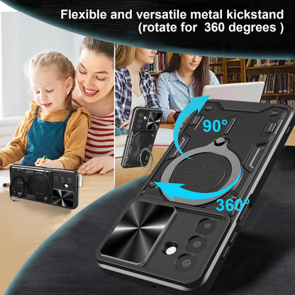 Samsung Galaxy A26 5G Magnetic Holder CD Texture Sliding Camshield Phone Case, TPU PC Shockproof Cover