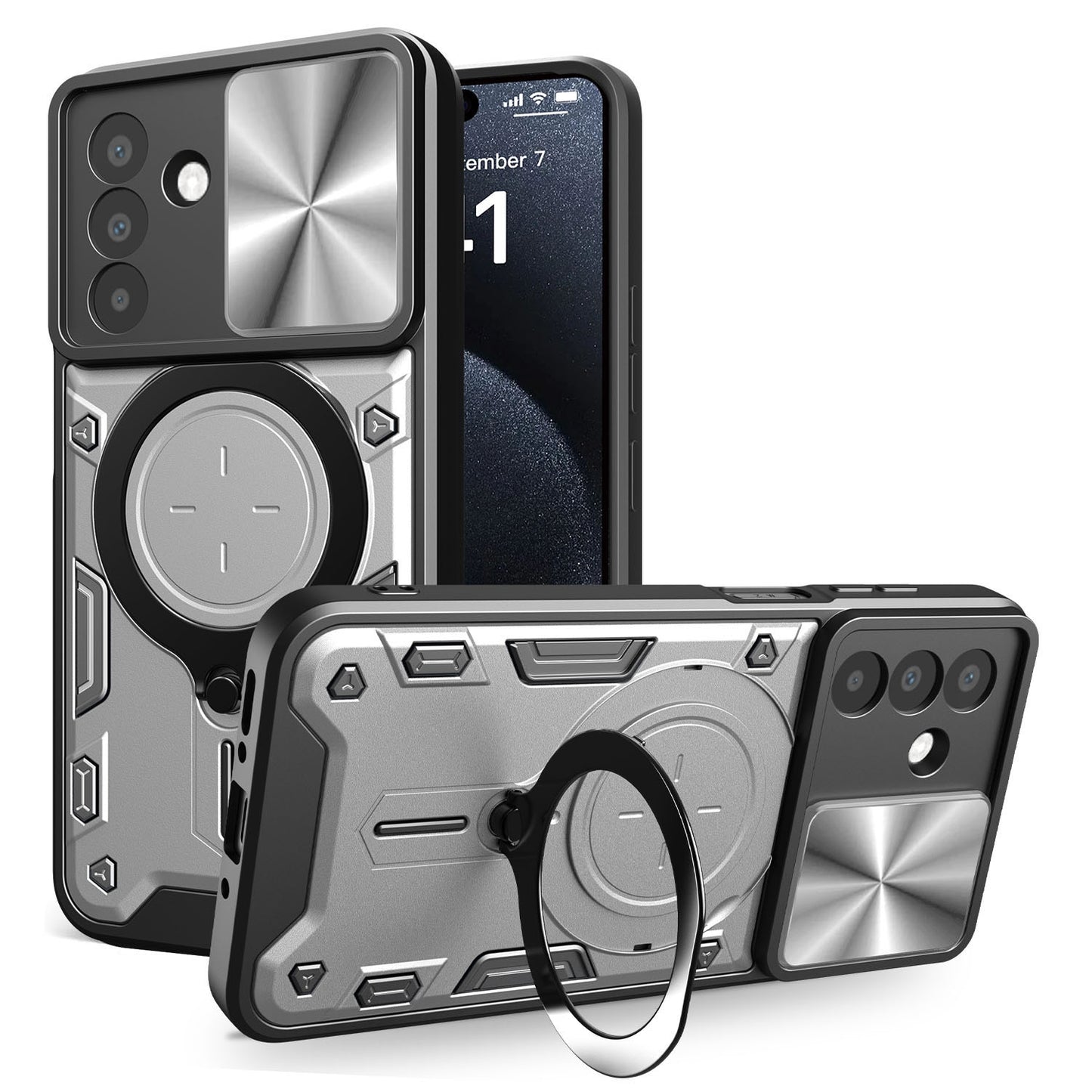 Samsung Galaxy A26 5G Magnetic Holder CD Texture Sliding Camshield Phone Case, TPU PC Shockproof Cover