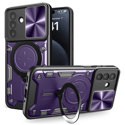 Samsung Galaxy A26 5G Magnetic Holder CD Texture Sliding Camshield Phone Case, TPU PC Shockproof Cover