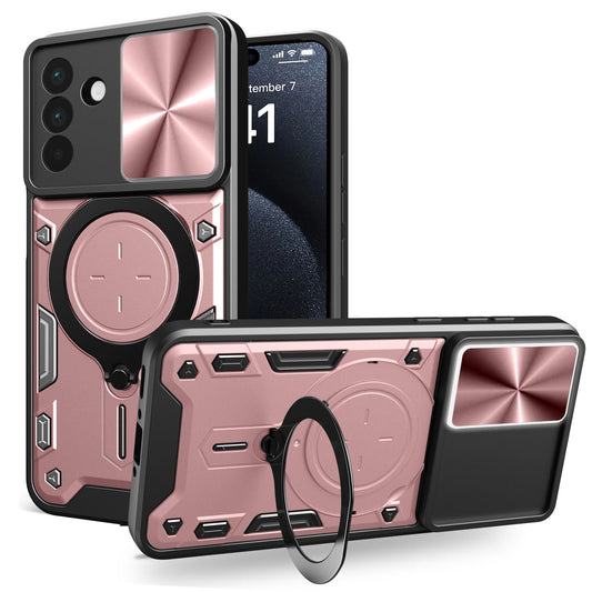 Samsung Galaxy A56 5G Magnetic Holder CD Texture Sliding Camshield Phone Case, TPU PC Shockproof Cover