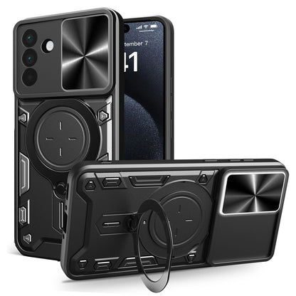Samsung Galaxy A56 5G Magnetic Holder CD Texture Sliding Camshield Phone Case, TPU PC Shockproof Cover