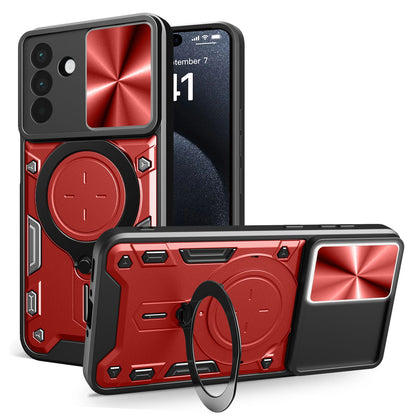 Samsung Galaxy A56 5G Magnetic Holder CD Texture Sliding Camshield Phone Case, TPU PC Shockproof Cover