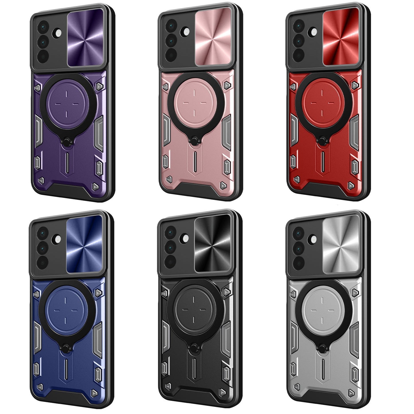 Samsung Galaxy A56 5G Magnetic Holder CD Texture Sliding Camshield Phone Case, TPU PC Shockproof Cover