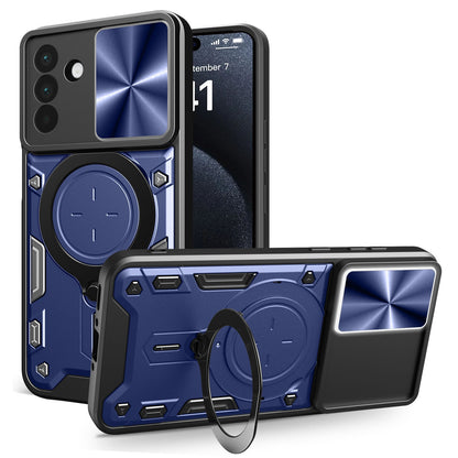 Samsung Galaxy A56 5G Magnetic Holder CD Texture Sliding Camshield Phone Case, TPU PC Shockproof Cover