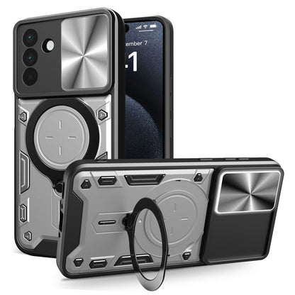 Samsung Galaxy A56 5G Magnetic Holder CD Texture Sliding Camshield Phone Case, TPU PC Shockproof Cover