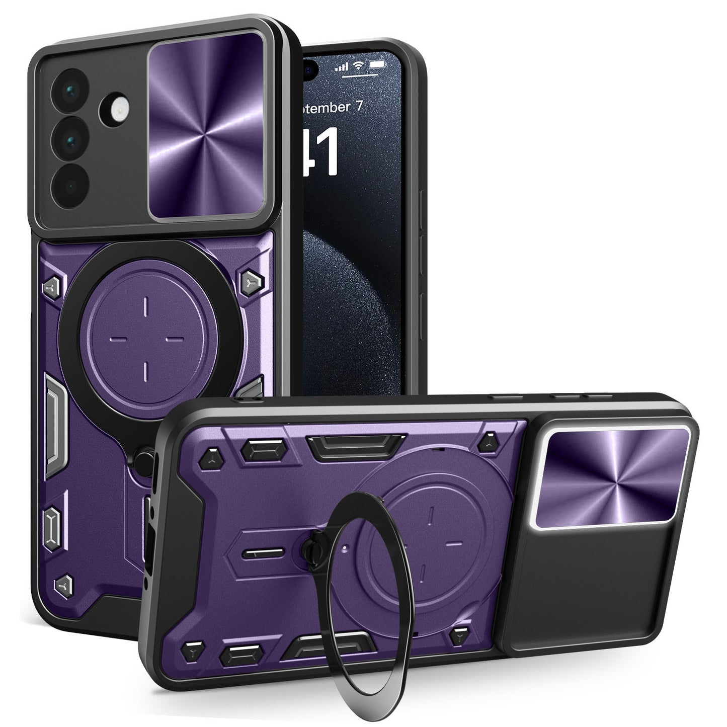 Samsung Galaxy A56 5G Magnetic Holder CD Texture Sliding Camshield Phone Case, TPU PC Shockproof Cover