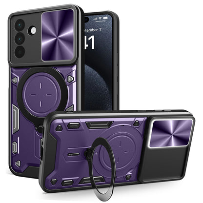 Samsung Galaxy A56 5G Magnetic Holder CD Texture Sliding Camshield Phone Case, TPU PC Shockproof Cover