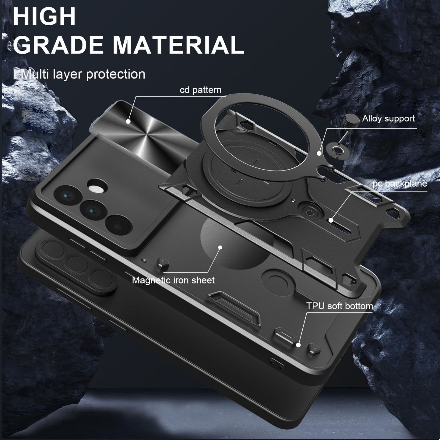 Samsung Galaxy A56 5G Magnetic Holder CD Texture Sliding Camshield Phone Case, TPU PC Shockproof Cover