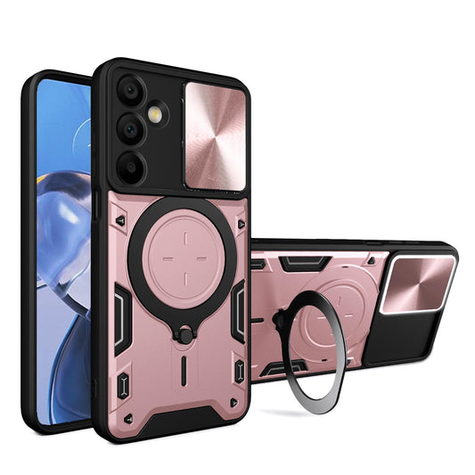Samsung Galaxy A16 5G Magnetic Holder CD Texture Sliding Camshield Phone Case, TPU PC Shockproof Cover