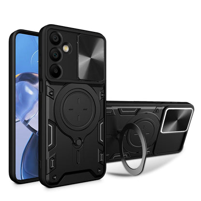 Samsung Galaxy A16 5G Magnetic Holder CD Texture Sliding Camshield Phone Case, TPU PC Shockproof Cover