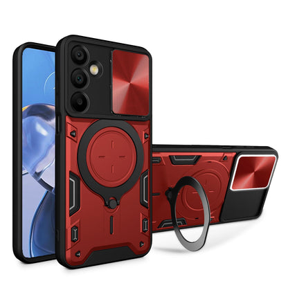 Samsung Galaxy A16 5G Magnetic Holder CD Texture Sliding Camshield Phone Case, TPU PC Shockproof Cover