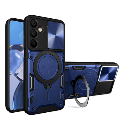 Samsung Galaxy A16 5G Magnetic Holder CD Texture Sliding Camshield Phone Case, TPU PC Shockproof Cover