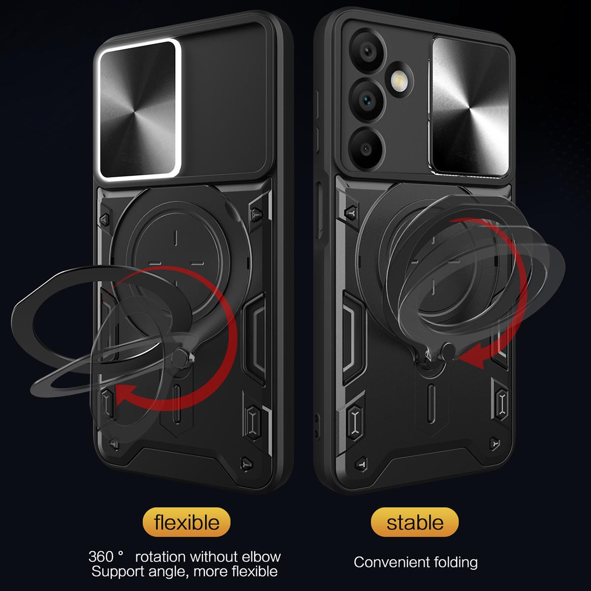 Samsung Galaxy A16 5G Magnetic Holder CD Texture Sliding Camshield Phone Case, TPU PC Shockproof Cover