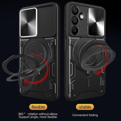 Samsung Galaxy A16 5G Magnetic Holder CD Texture Sliding Camshield Phone Case, TPU PC Shockproof Cover