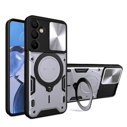 Samsung Galaxy A16 5G Magnetic Holder CD Texture Sliding Camshield Phone Case, TPU PC Shockproof Cover