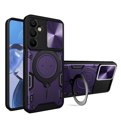 Samsung Galaxy A16 5G Magnetic Holder CD Texture Sliding Camshield Phone Case, TPU PC Shockproof Cover