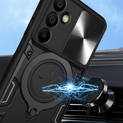 Samsung Galaxy A16 5G Magnetic Holder CD Texture Sliding Camshield Phone Case, TPU PC Shockproof Cover