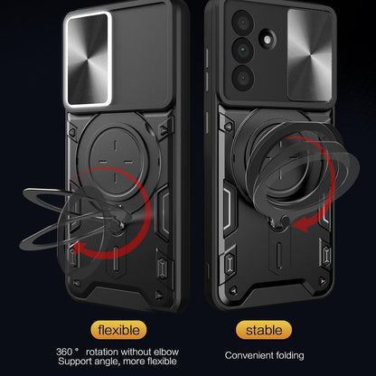 Samsung Galaxy A36 5G Magnetic Holder CD Texture Sliding Camshield Phone Case, TPU PC Shockproof Cover