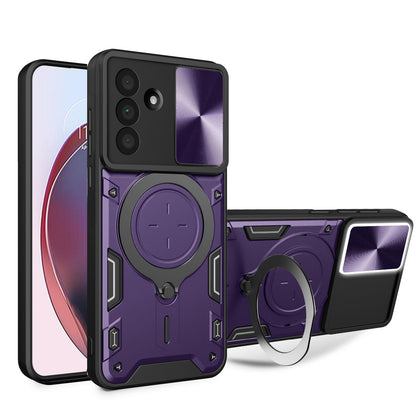 Samsung Galaxy A36 5G Magnetic Holder CD Texture Sliding Camshield Phone Case, TPU PC Shockproof Cover